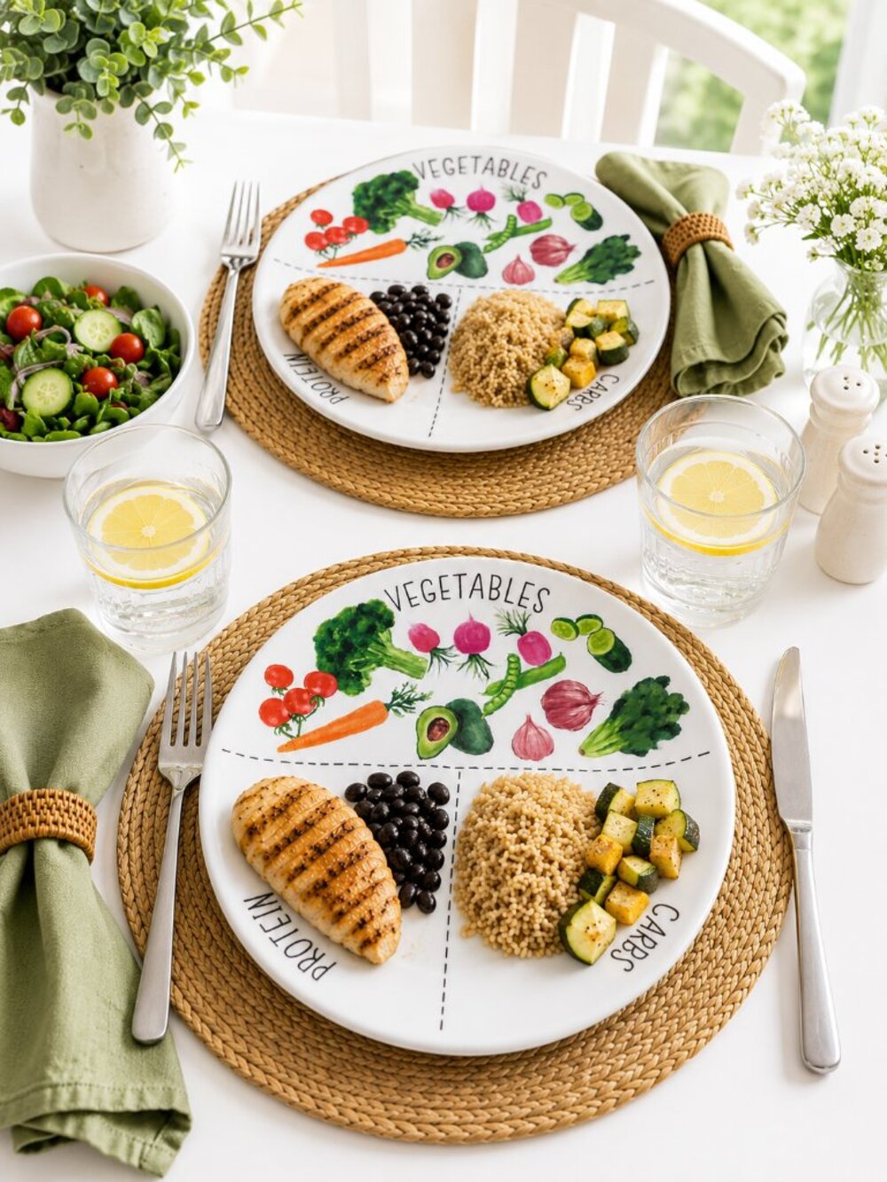 10" Portion Control Plate Healthy Nutrition Plate Divided Meal Plate Balanced Ea